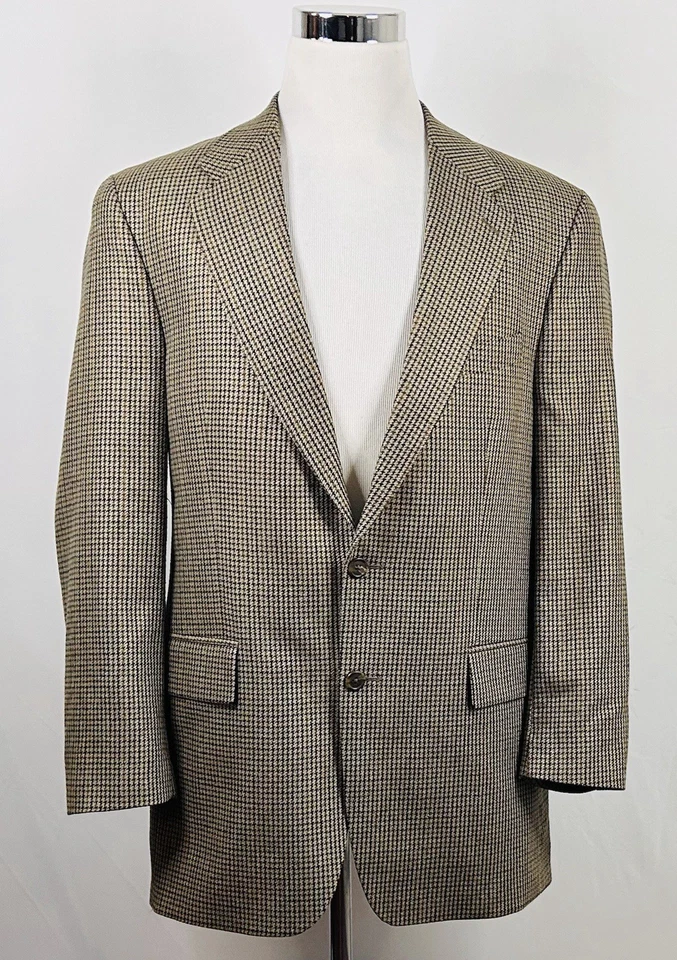 Chaps Ralph Lauren 42L Sport Coat Silk Wool Gold Houndstooth Two Button Vented - Image 2 of 4