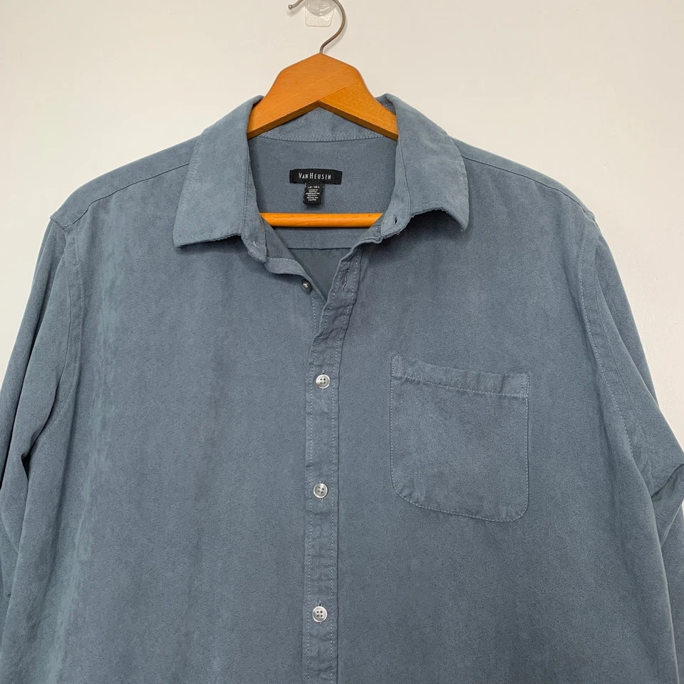 Van Heusen Large 16-16.5 men's blue soft faux suede long sleeve button up shirt - Image 3 of 4