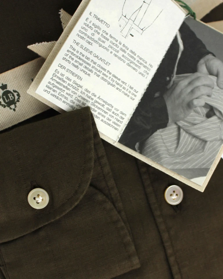 100%全新LUIGI BORRELLI衬衫棕色亚麻棉运动衬衫正品250890 — 第 2/4 张图片