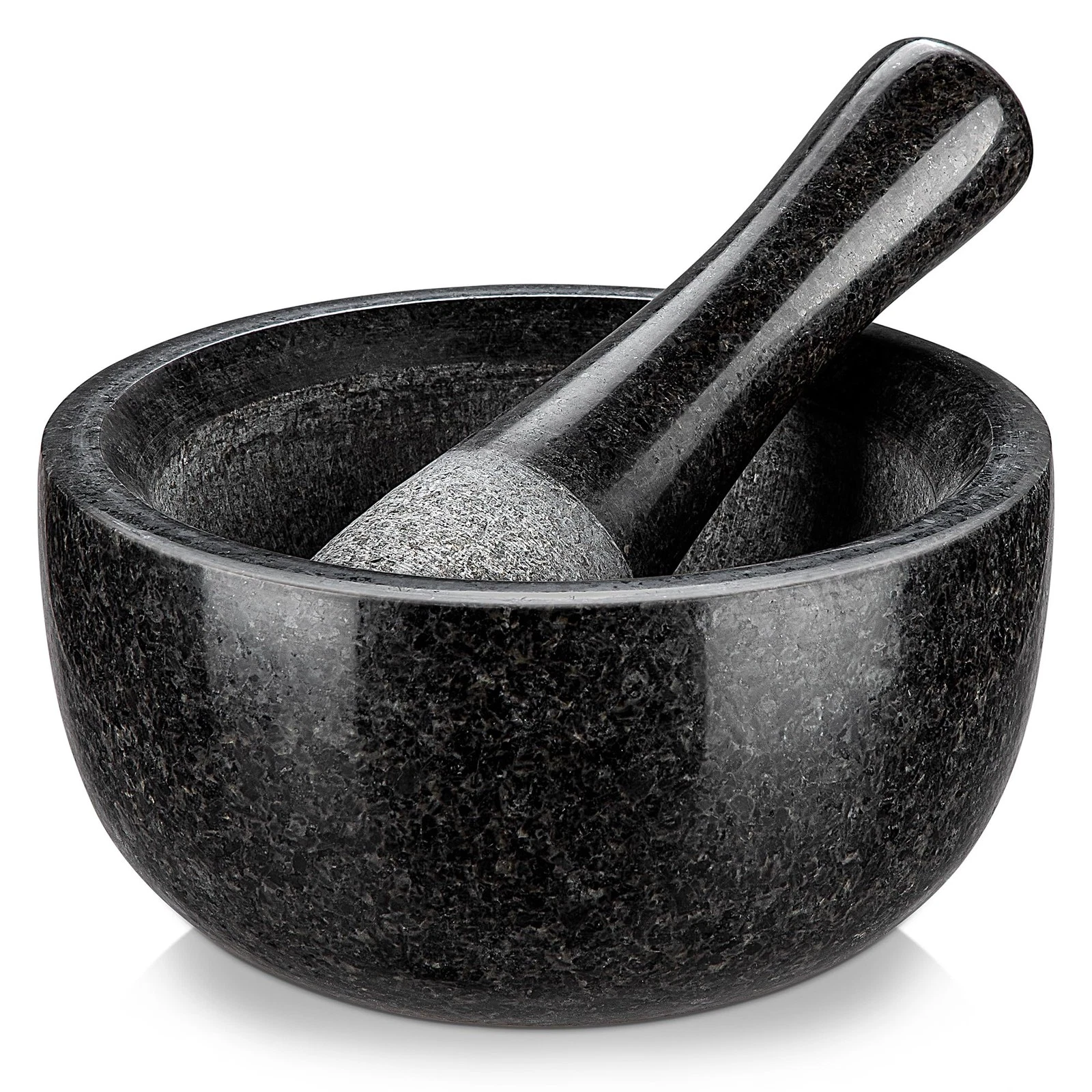 Velaze Large Mortar and Pestle Set, 100% Granite, Natural Unpolished, Black