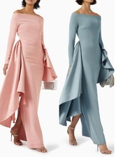 Women Solace London Off the Shoulder Slim Fit Long Sleeve Midi Dress Gown