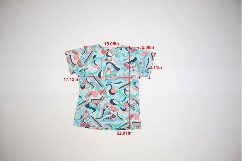 Baby Phat Womens Multicolor Retro Print Short Sleeve V-Neck Scrub Top XS - Image 4 of 4