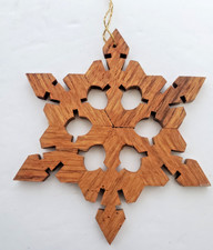 Beautiful Wooden Snowflake Christmas Winter Ornament w/ Gold-Colored Hanger