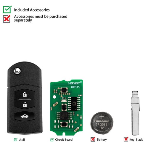 5pcs KEYDIY KD B14-3 for Mazda Universal Flip Remote Key 3 Buttons - Picture 3 of 7