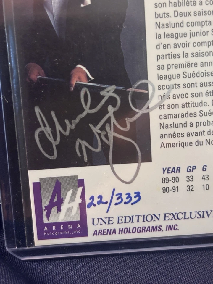 Markus Naslund Auto Rookie 1991 Arena Draft Tuxedo Premiere Edition French #12 - Image 2 of 3