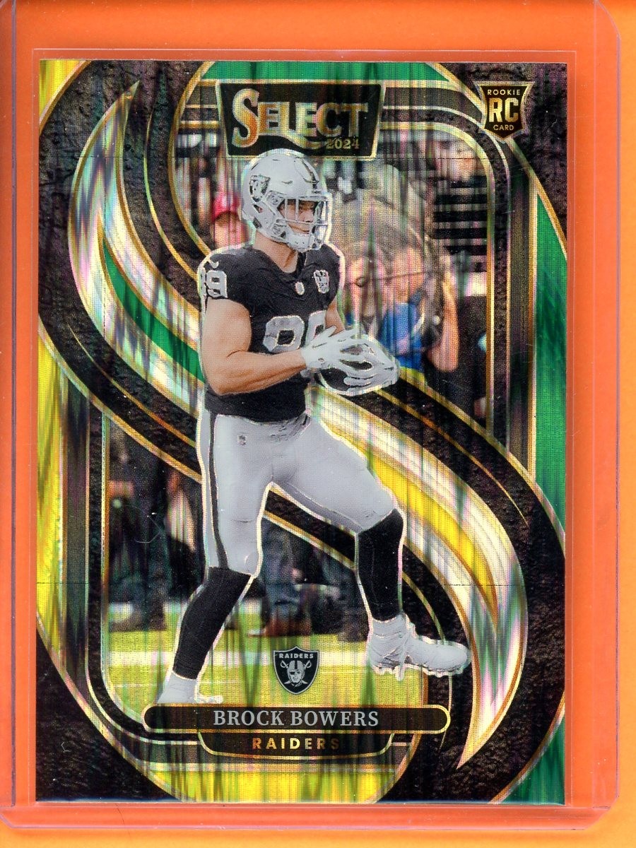 Brock Bowers Green & Yellow Prizm Shock Rookie 2024 Panini Select #118