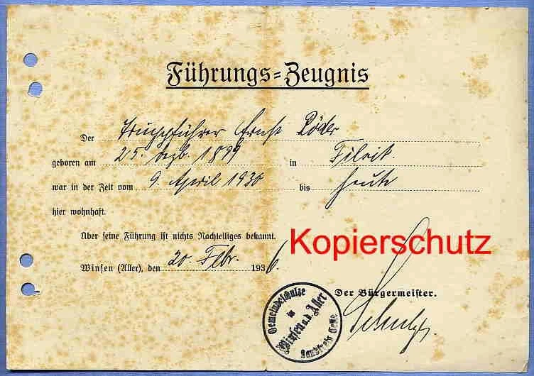 Autograph, OU, Bürgermeister, Führungszeugnis, 1936 !!! - Bild 1 von 1