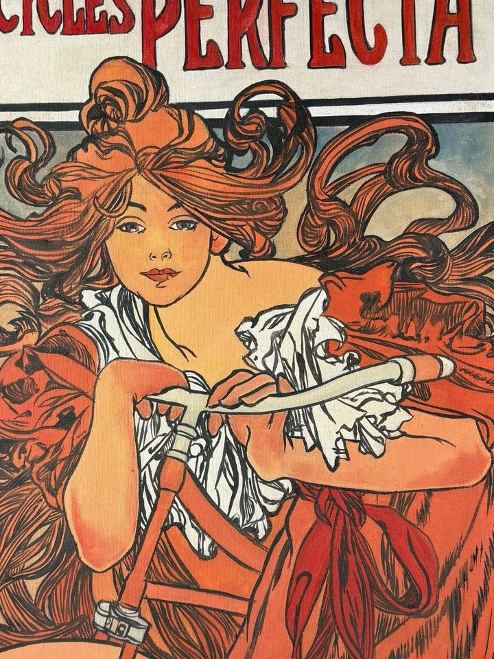 Pintura a óleo sobre tela Alfons Mucha (feita à mão) assinada e carimbada - Imagem 2 de 4
