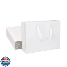 QIELSER 12 Kraft Gift Bags - Bulk Large Size 12.5x4.5x10 Inches, White Paper 