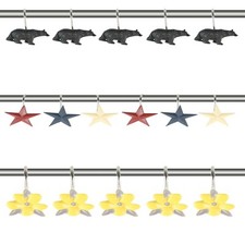 12 Piece Set of Shower Curtain Hooks Available in a Variety of Decorative Design