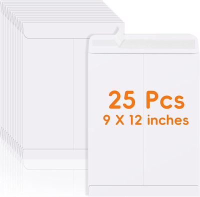 25 Pack Catalog Mailing Envelopes, 9 X 12 Inches Self-Seal White Manilla Envelop