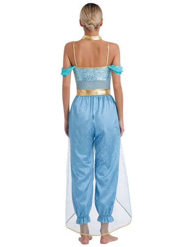 Womens Costume Metallic Dancewear Sleeveless Belly Performance Cosplay Sequin - Picture 31 of 44