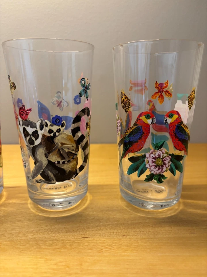 Raro Juego de 4 | Vaso de jugo Anthropologie Nathalie Lete | Tigre | Tropical  Foto 3 de 3