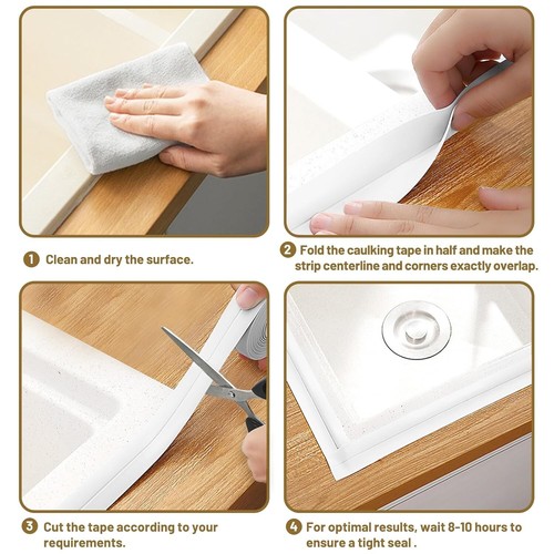 2 Caulk Tape Sealant Strip(Bath&Kitchen)Self Adhesive White(1.5"X15f)Toilet,Sink - Picture 10 of 14