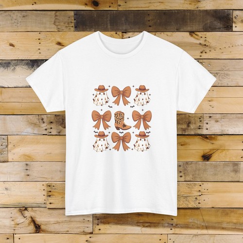 HALLOWEEN WESTERN GHOSTS Coquette Bow Graphic T-Shirt Women's Cotton 3