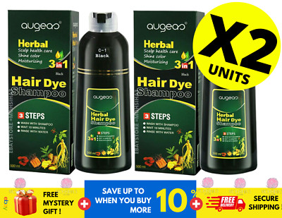 Augeas Herbal 3 In 1 Hair Dye Shampoo (Black) 500ml X 2 Bottle
