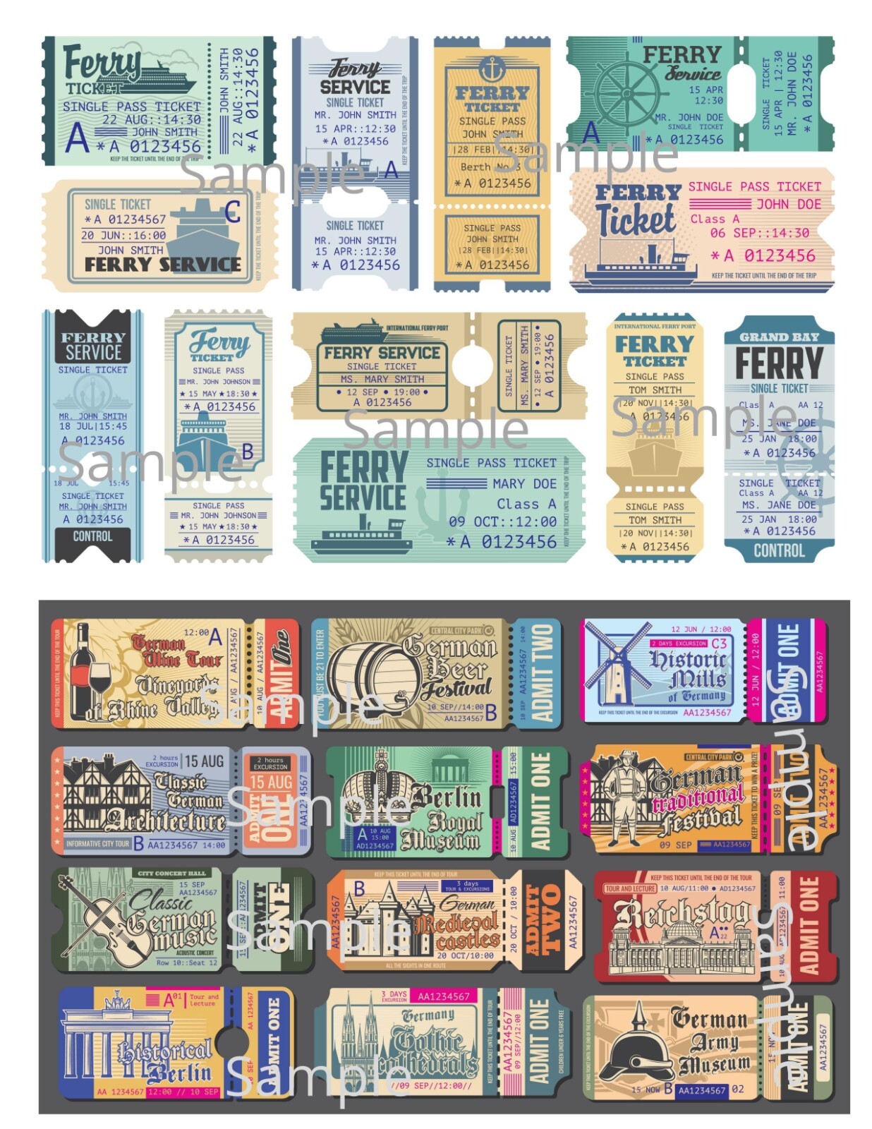 Junk Journal Supplies German Ferry Tickets Collage Sheet Scrapbook Card Making