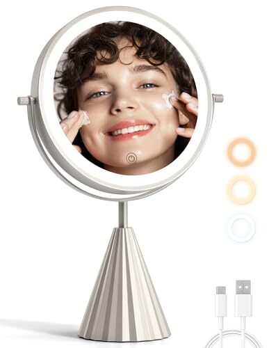 7-inch LED Vanity Makeup Mirror with 3 Color Lighting in Nickel Finish-image