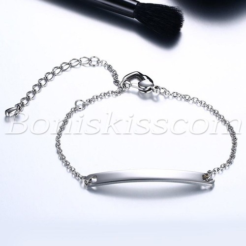 Women's Polished Stainless Steel Bracelet Chain Text Name Words Free Engraving - Picture 18 of 19