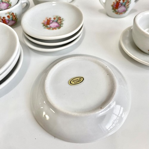 Vintage Miniature Porcelain Child's Play Toy Tea Set 16 pcs Image of Boy & Girl - Picture 4 of 7