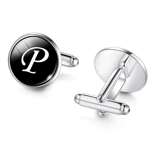 Mens initial letter silver alphabet cufflink cuff link wedding formal business - Picture 18 of 28