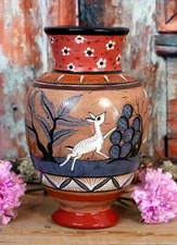 Medium Vase Hand Painted Animals Handmade by Jesus Diaz Tonala Mexican Folk Art