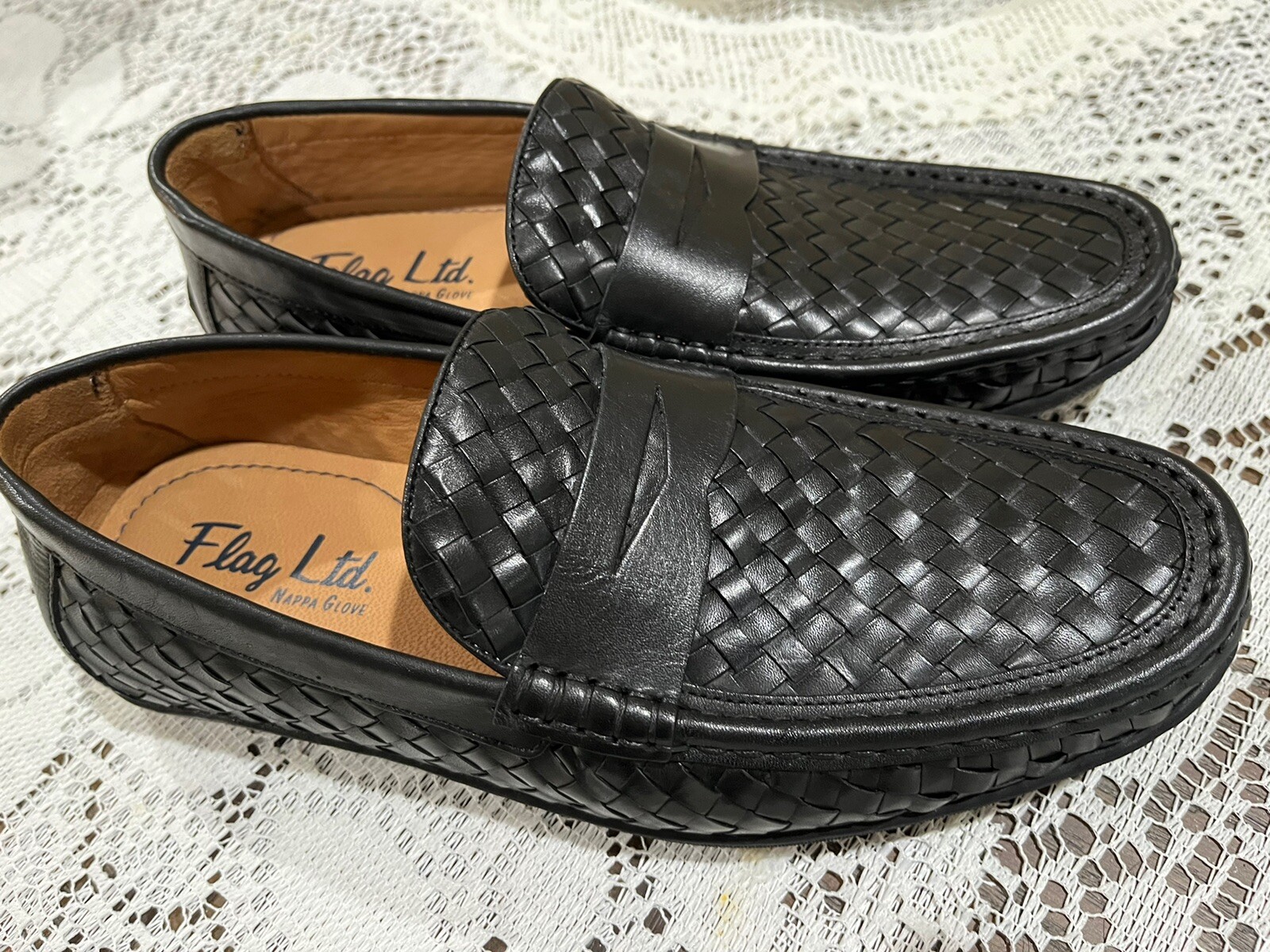 Men’s Flag Ltd. Nappa Glove, Braided Penny Loafer Shoe, Leather, Size 8
