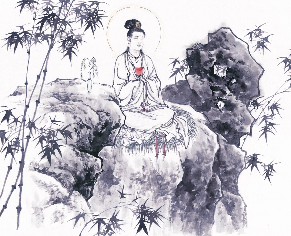 掛軸1967 ORIENTAL FINE ART CHINA FAMOUS FIGURE PAINTINGGuanyin Buddha