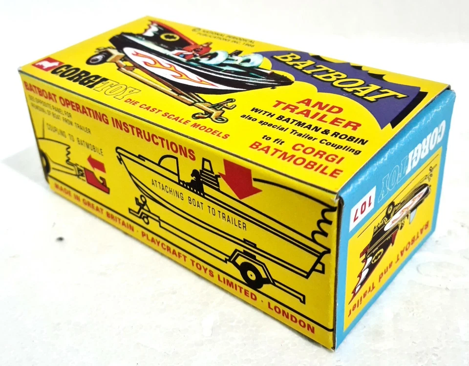 Batman 1966 CORGI Toys 107 BATBOAT & Trailer Reproduction Box on Grey Card - Image 3 of 4