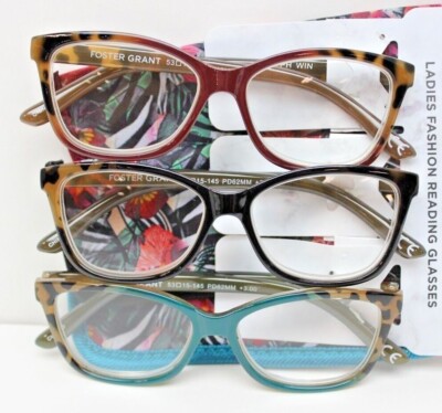 3Pk Foster Grant XtraSight Ladies Reading Glasses w Cases +3.00