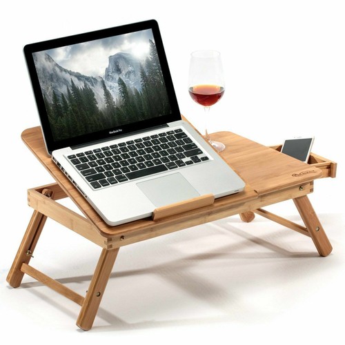 Folding Laptop Bed Tray Table Portable Notebook Breakfast Lap Desk Bamboo Wooden - Picture 3 of 11