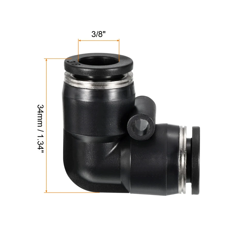 Push To Connect Air Fittings Tube 3/8" OD Air Line Elbow Union Pack of 10 - Image 4 of 4