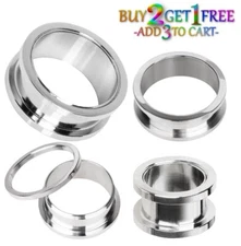 Pair 8g-50mm STAINLESS STEEL SCREW FIT DOUBLE FLARE TUNNELS Gauges Plugs 1088
