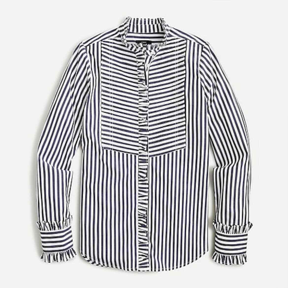 トップス Tuck Sleeve French Stripe Top NWT J Crew XS Ruffle Trim Tuxedo Long Sleeve Top Stripe
