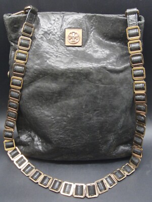 Tory Burch schwarz Vintage Leder Tasche Schulter Zwei Wege klein/groß Handtasche B036