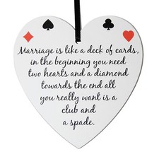 Marriage is like a deck of cards - 9cm hand painted small wooden heart