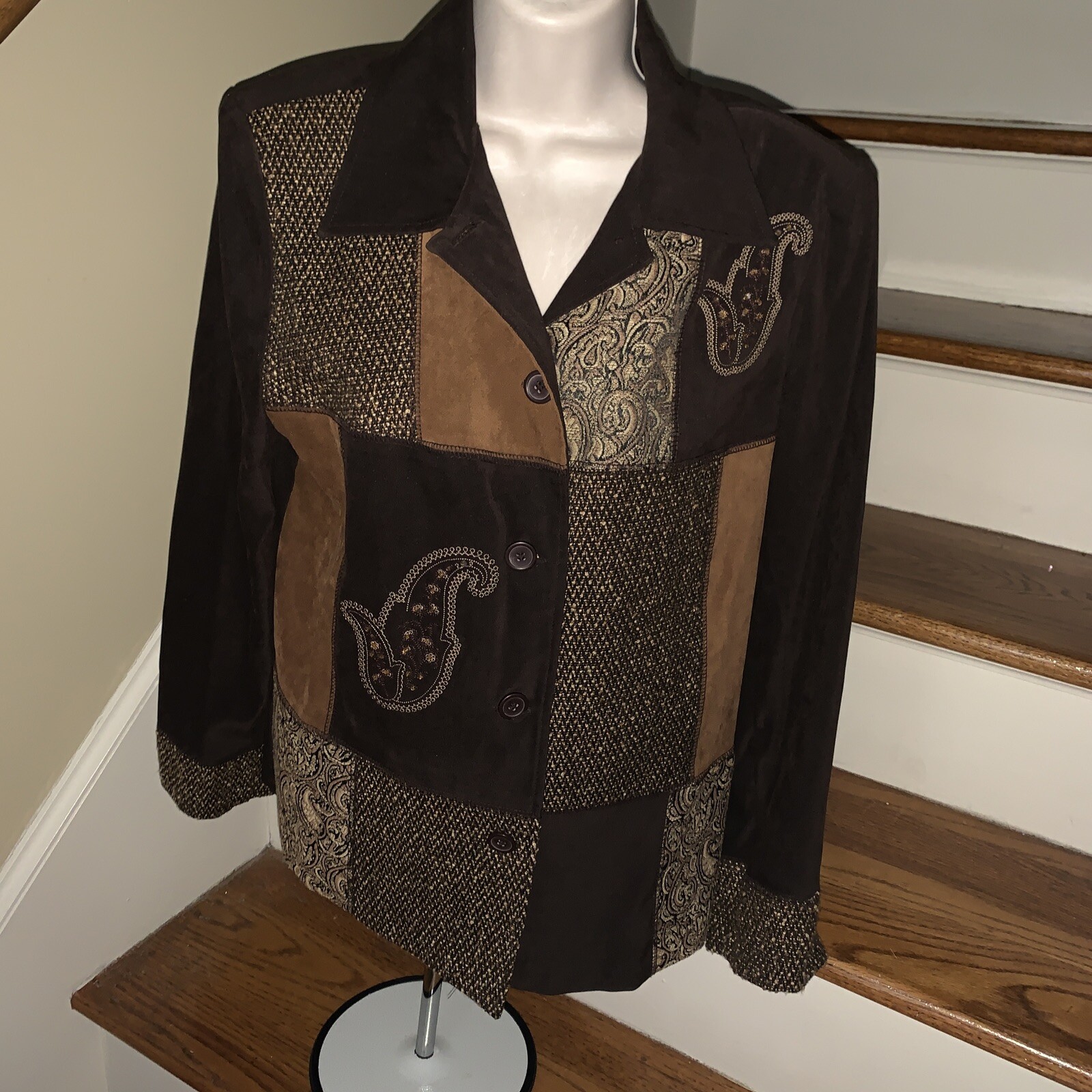 NOTATIONS Patchwork Paisley Brown Family Jacket B… - image 1