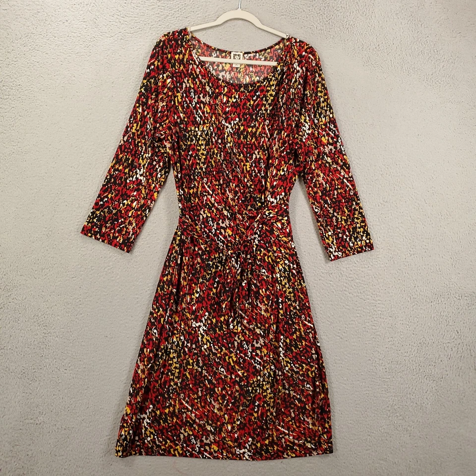 Vestido para mujer Ann Klein talla XL con cinturón abstracto estampado artístico elástico cuello barco Foto 2 de 4
