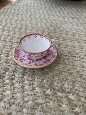 Vintage Spode Copeland England Miniature Tea/Coffee Cup/Saucer Pink Floral Vine