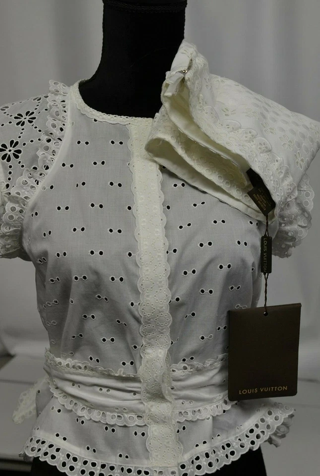 Louis Vuitton 2 изделия комплект блузка и юбка размер 40 белый цветок вырезы бант логотип новый с Ярлыками - Изображение 2 из 4