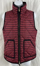J. Crew Womens Red Black Buffalo Check Down Quilted Puffer Vest Jacket Size XS