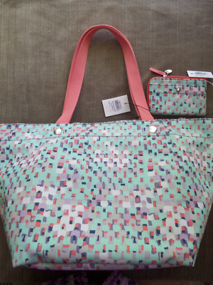 NWT FOSSIL KEY-PER East West Tote Bag & Key Coin Zipper Wallet, Blue Multi, $134