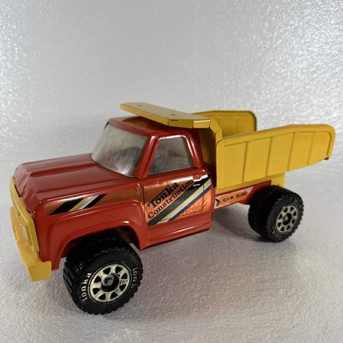 TONKA Construction Dump Truck ORANGE & YELLOW Metal Cab and Bed