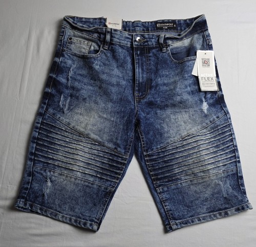 Southpole Slim Active Flex Denim Shorts Moto  Design Men 34x13 Y2K Streetwear 