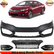 Front Bumper Cover Fascia & Lower Grille Kit For 2014-2015 Honda Civic Coupe