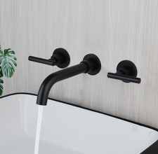 Bathroom Matte Black Wash Basin Sink Faucet Wall Mounted Brass Mixer Tap 2 Hands