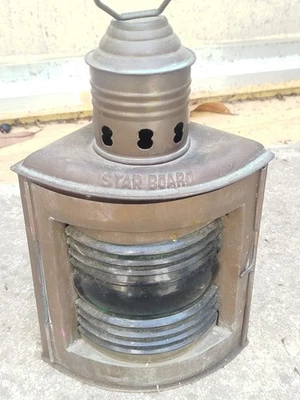 Ancien Fanal Tribord Laiton Verre Fresnel Vert Starboard Bateau Marine Vintage - Photo 1/4