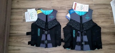 HYPERLITE WOMEN S LIFE VEST-COAST GUARD APPROVED, BLACK/AQUA, SIZE S, L , NWT.