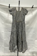Women's Grey Indian Tiered Maxi Dress Anarkali Kurti Embroidered Floral Sz 36