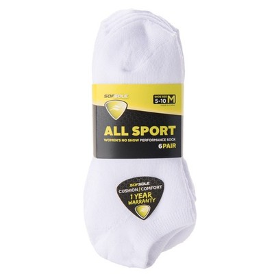 Sof Sole Women's No Show All Sport Performance Socks, White, Medium, 6 Pair